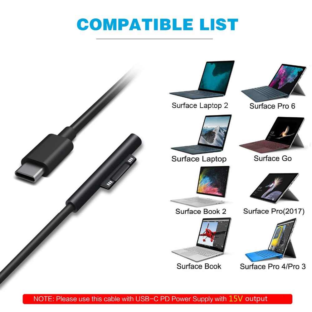 Microsoft Surface Charging Cable For Surface Pro 3 4 5 6 Go Book USBC