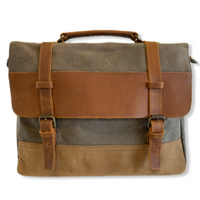 Load image into Gallery viewer, Saxon Waterproof Vintage Waxed Canvas Genuine Leather Laptop Bag 15 inch - trendyful