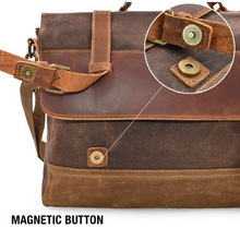 Load image into Gallery viewer, Saxon Waterproof Vintage Waxed Canvas Genuine Leather Laptop Bag 15 inch - trendyful