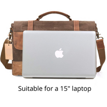Load image into Gallery viewer, Saxon Waterproof Vintage Waxed Canvas Genuine Leather Laptop Bag 15 inch - trendyful