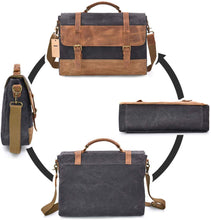 Load image into Gallery viewer, Saxon Waterproof Vintage Waxed Canvas Genuine Leather Laptop Bag 15 inch - trendyful