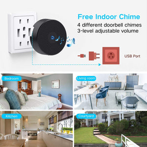 Full HD Video Doorbell, 1 Ring Indoor Chime, 32 GB Micro SD Card - trendyful