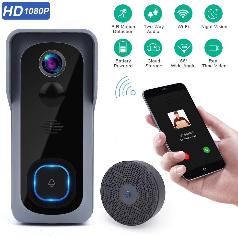 Full HD Video Doorbell, 1 Ring Indoor Chime, 32 GB Micro SD Card - trendyful