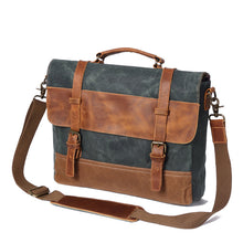 Load image into Gallery viewer, Saxon Waterproof Vintage Waxed Canvas Genuine Leather Laptop Bag 15 inch - trendyful