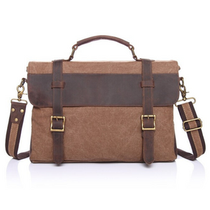 Chester Leather & Canvas Messenger Bag | Satchel | Shoulder Bag - trendyful