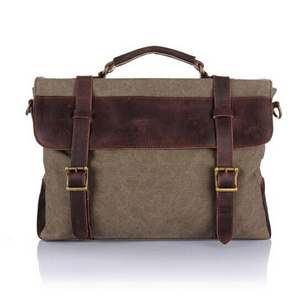 Chester Leather & Canvas Messenger Bag | Satchel | Shoulder Bag - trendyful