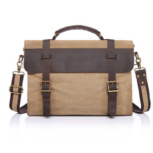 Chester Leather & Canvas Messenger Bag | Satchel | Shoulder Bag - trendyful