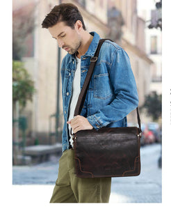 Vintage Leather Messenger Satchel - trendyful
