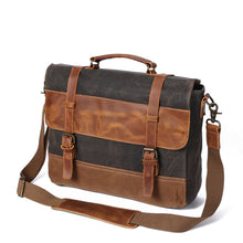 Load image into Gallery viewer, Saxon Waterproof Vintage Waxed Canvas Genuine Leather Laptop Bag 15 inch - trendyful